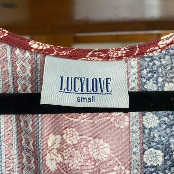 Enchanted Blue and Rust Red Print Ruffled Midi Dress | Lucy Love - Picture 8 of 10